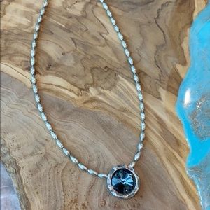 Avant garde sterling silver and stone necklace